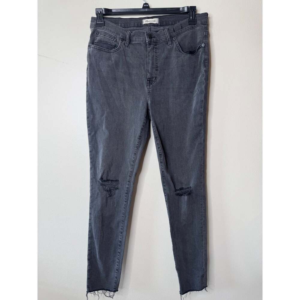 Madewell 9" Mid-Rise Skinny Jeans Faded Black Distressed Ripped Raw Hem 32